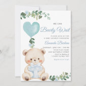 Boho Teddy Bear Boy Blue Bearly Wait Baby Shower  招待状 (正面)