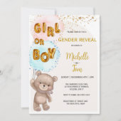 Boho Teddy Bear Gender Reveal招待状 招待状 (正面)