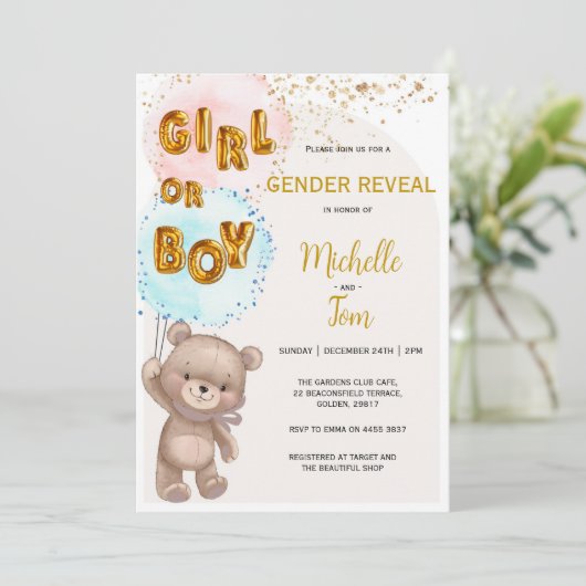 Boho Teddy Bear Gender Reveal招待状 招待状 (スタンド正面)