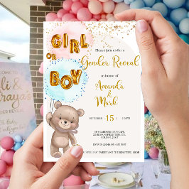 Boho Teddy Bear Gender Reveal招待状 招待状