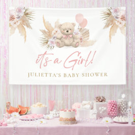 Boho Teddy Bear Girl Pink Baby Showerへようこそ 横断幕