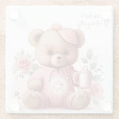 Boho Teddy Bear Girl Pink Bear Floral Birthday  ガラスコースター (裏面)
