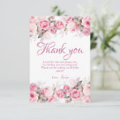 Boho Teddy Bear Girl Pink Bear Floral Birthday  サンキューカード (スタンド正面)