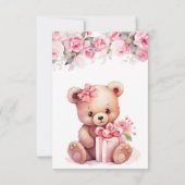 Boho Teddy Bear Girl Pink Bear Floral Birthday  サンキューカード (裏面)