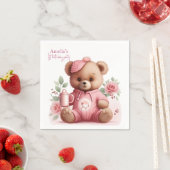 Boho Teddy Bear Girl Pink Bear Floral Birthday  スタンダードカクテルナプキン (インサイチュ)