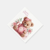 Boho Teddy Bear Girl Pink Bear Floral Birthday  スタンダードカクテルナプキン (角)