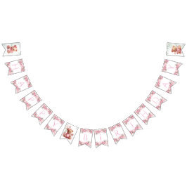 Boho Teddy Bear Girl Pink Bear Floral Birthday  バンティングフラッグ