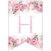 Boho Teddy Bear Girl Pink Bear Floral Birthday  バンティングフラッグ (第2の旗)