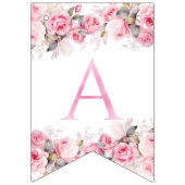 Boho Teddy Bear Girl Pink Bear Floral Birthday  バンティングフラッグ (第3の旗)