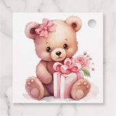 Boho Teddy Bear Girl Pink Bear Floral Birthday フェイバータグ (裏面)