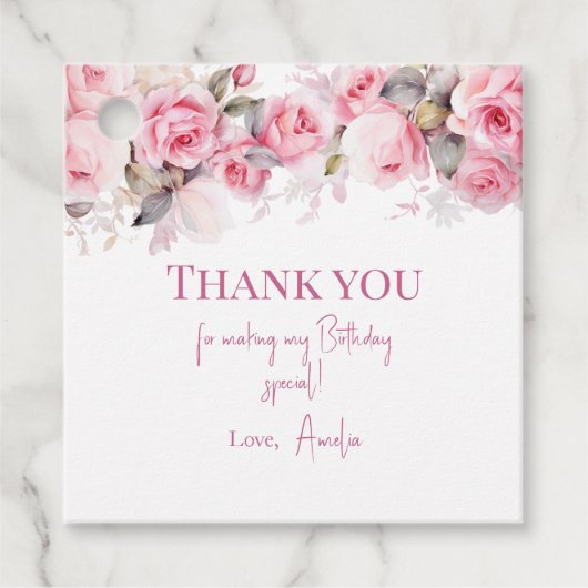 Boho Teddy Bear Girl Pink Bear Floral Birthday フェイバータグ (正面)