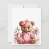 Boho Teddy Bear Girl Pink Bear Floral Birthday 招待状 (裏面)