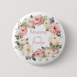 Boho Teddy Bear Girl Pink Bear Floral Birthday  缶バッジ