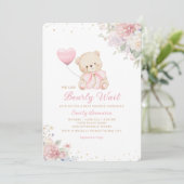 Boho Teddy Bear Girl Pink Bearly Wait Baby Shower 招待状 (スタンド正面)