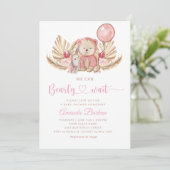  Boho Teddy Bear Girl Pink Bearly Wait Baby Shower 招待状 (スタンド正面)