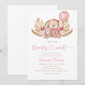  Boho Teddy Bear Girl Pink Bearly Wait Baby Shower 招待状 (正面/裏面)