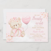 Boho Teddy Bear Girl Pink Bearly Wait Baby Shower 招待状 (正面)