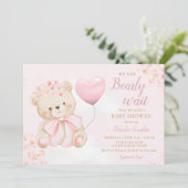 Boho Teddy Bear Girl Pink Bearly Wait Baby Shower 招待状 (スタンド正面)