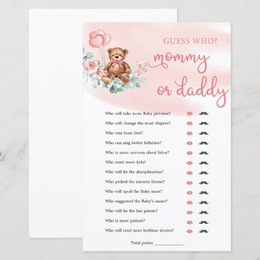 Boho Teddy Bear MommyまたはDaddyベビーゲーム (正面/裏面)