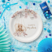 Boho Teddy Bear Pampasフラワーベビーシャワー ペーパープレート (パーティー)