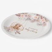 Boho Teddy Bear Pampasフラワーベビーシャワー ペーパープレート (アングル)