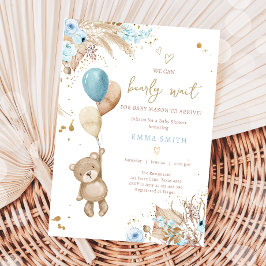 Boho Teddy Bear Picnic Boy Blue Baby Shower 招待状