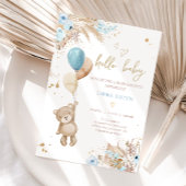 Boho Teddy Bear Picnic Boy Blue Baby Shower 招待状
