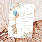 Boho Teddy Bear Picnic Boy Blue Baby Shower 招待状
