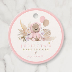 Boho Teddy Bear Pink Teddy Bearベビーシャワーギフト フェイバータグ