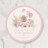 Boho Teddy Bear Pink Teddy Bearベビーシャワーギフト フェイバータグ (裏面)
