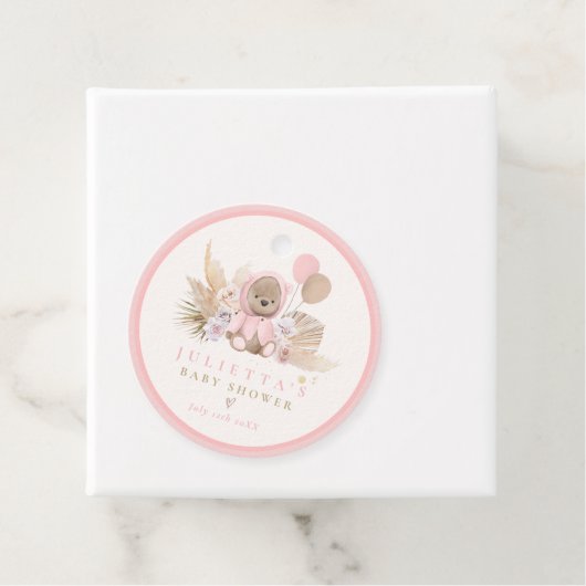 Boho Teddy Bear Pink Teddy Bearベビーシャワーギフト フェイバータグ (インサイチュ)