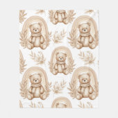 Boho Teddy Bear Rainbow Neutral Floral フリースブランケット (正面)