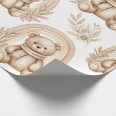 Boho Teddy Bear Rainbow Neutral Floral ラッピングペーパー (角)