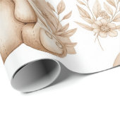 Boho Teddy Bear Rainbow Neutral Floral ラッピングペーパー (ロールコーナー)