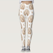 Boho Teddy Bear Rainbow Neutral Floral レギンス (正面)