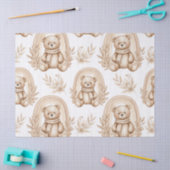 Boho Teddy Bear Rainbow Neutral Floral 薄葉紙 (クラフト)