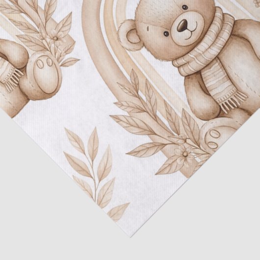 Boho Teddy Bear Rainbow Neutral Floral 薄葉紙 (詳細)