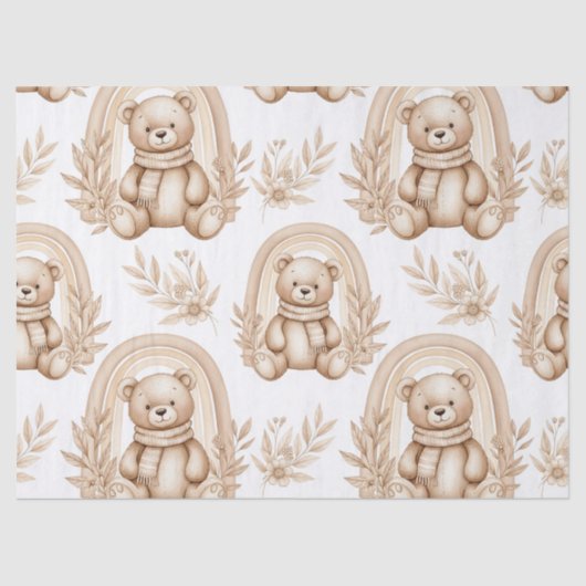 Boho Teddy Bear Rainbow Neutral Floral 薄葉紙 (正面)