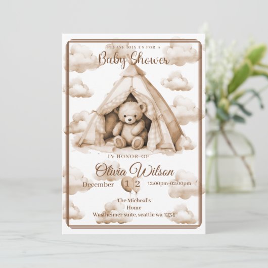  Boho Teddy Bear Theme Baby Shower Invitation 招待状 (スタンド正面)