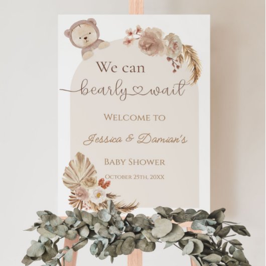 Boho Teddy Bear Welcome Baby Showerサイン ポスター
