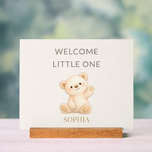 Boho Teddy Bear “Welcome Little One” Personalized アクリルサイン (ニュートラル)