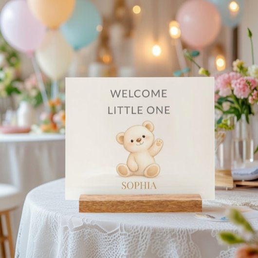 Boho Teddy Bear “Welcome Little One” Personalized アクリルサイン