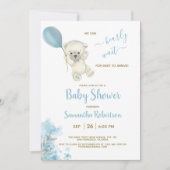 Boho Teddy Polar Bear Blue Balloon Boy Baby Shower 招待状 (正面)