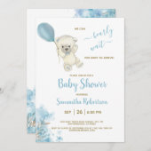 Boho Teddy Polar Bear Blue Balloon Boy Baby Shower 招待状 (正面/裏面)