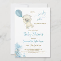 Boho Teddy Polar Bear Blue Balloon Boy Baby Shower
