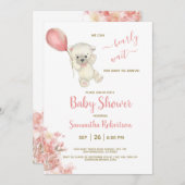 Boho Teddy Polar Bear Pinkバルーンベビーシャワー 招待状 (正面/裏面)