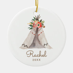 Boho Teepee Baby Girlクリスマスオーナメント セラミックオーナメント
