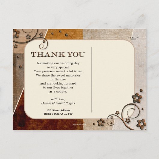 Boho Terra Cottaの写真結婚ありがとうはがき ポストカード (裏面)