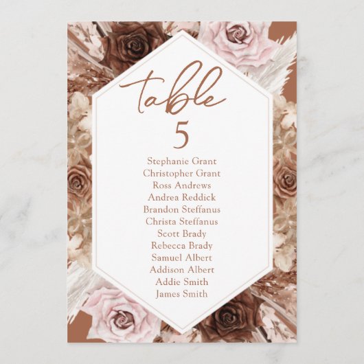 Boho Terracottaの結婚テーブル座席表カード 招待状 (裏面)