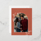 Boho Terracottaアーチ写真フローラ保存日付 箔シーズンポストカード (正面/裏面)